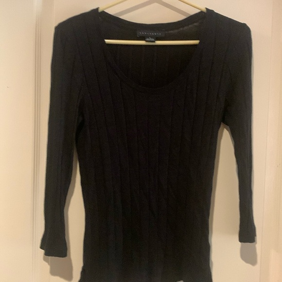 Sanctuary Tops - Sanctuary Black Ribbed 3/4 Sleeve Fitted Blouse